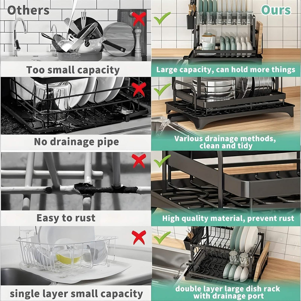 Black metal dish rack product packaging kitchen storage solution