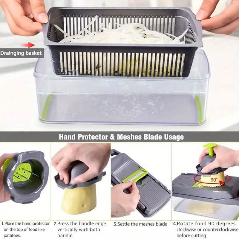 14-in-1 food chopper slicer dicer all blades displayed kitchen tool