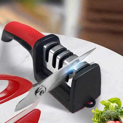 4-stage professional kitchen knife sharpener tool with non-slip base