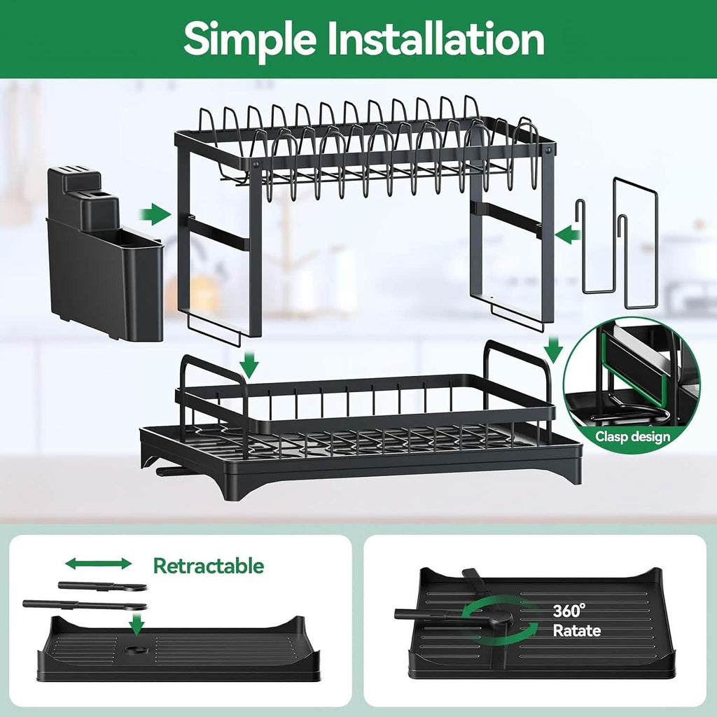 Black dish drying rack dishes and utensils organized kitchen counter