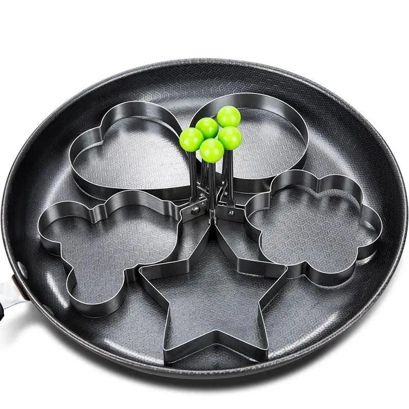 Egg mold ring set 5 piece stainless steel anti-scald handle