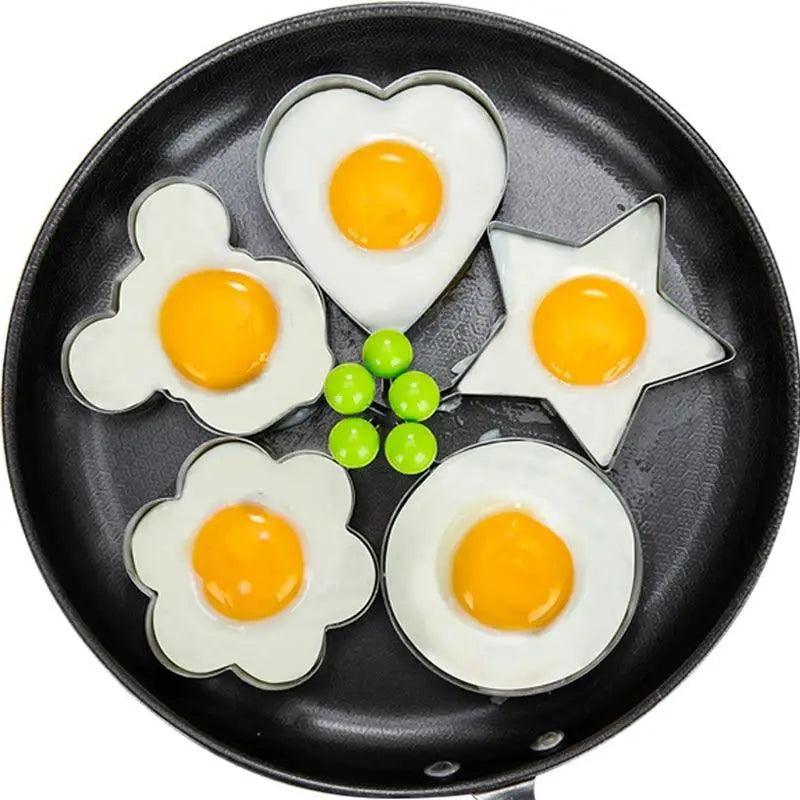 5-piece stainless steel egg mold and pancake ring set heart and star shapes