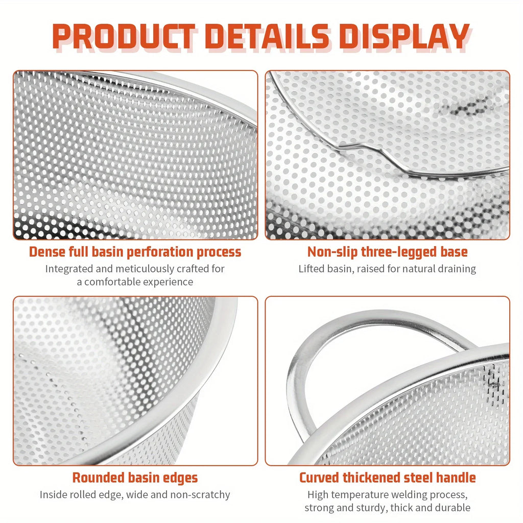 Stainless steel colander strainer set draining pasta kitchen tool