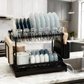 2-layer black dish rack with draining tray kitchen storage