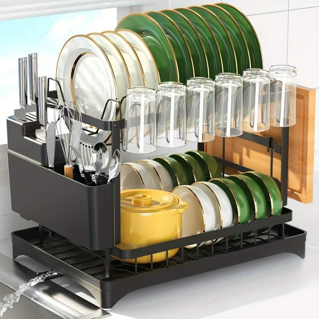 Metal dish rack 3-layer black stainless steel kitchen organizer