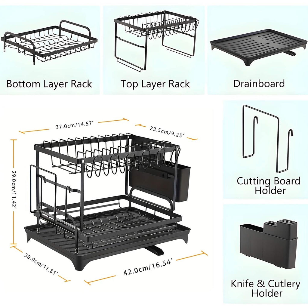 Stainless steel dish rack 2-tier product dimensions kitchen storage
