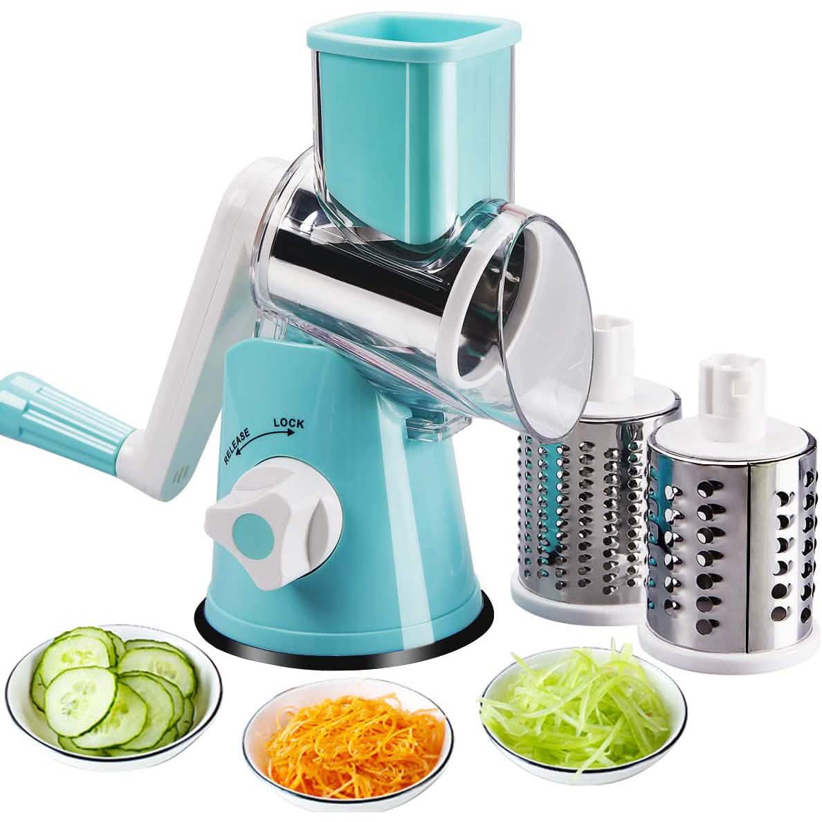 Rotary Cheese Grater with 3 Interchangeable Blades – Stainless Steel Food Shredder