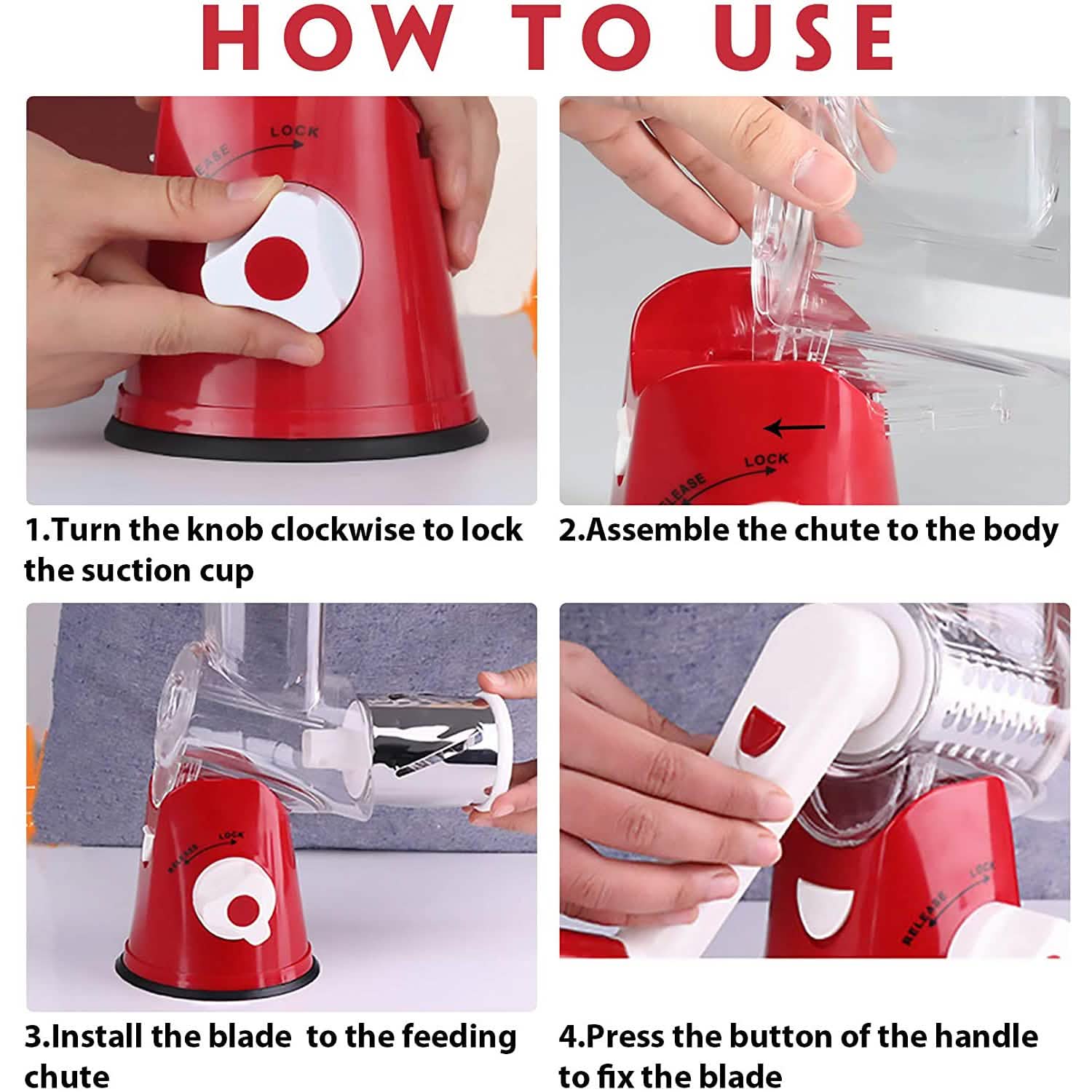 Rotary Cheese Grater with 3 Interchangeable Blades – Stainless Steel Food Shredder