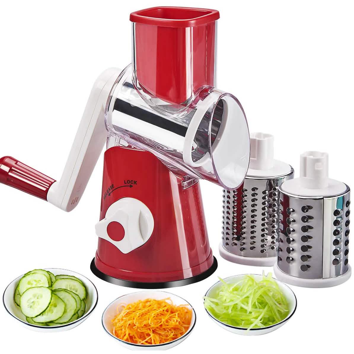 Rotary Cheese Grater with 3 Interchangeable Blades – Stainless Steel Food Shredder