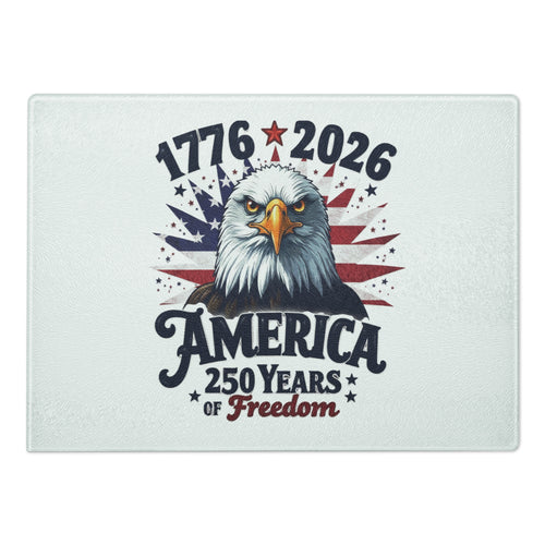America 250 Years of Freedom glass cutting board 1776-2026 patriotic kitchen gift