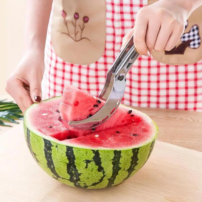 Stainless steel watermelon cutter knife in use slicing fruit
