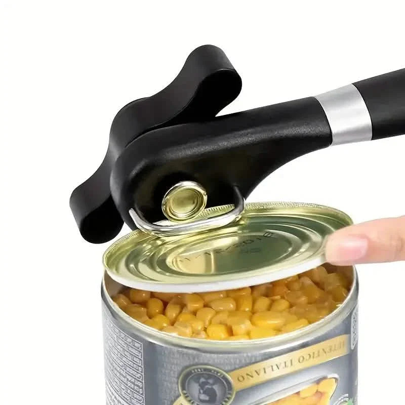 Can opener stainless steel ergonomic handle safety kitchen gadget