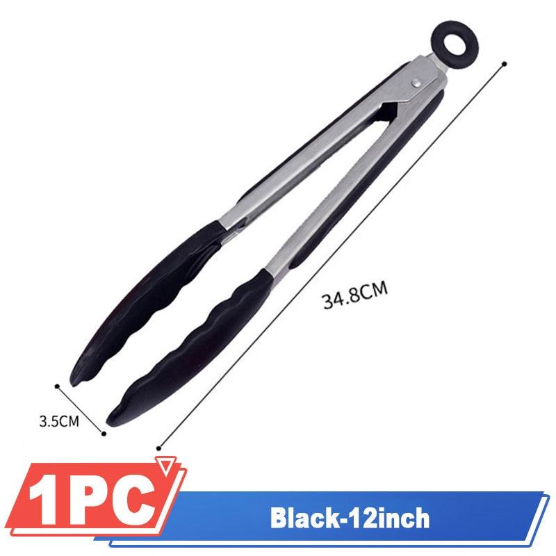 Silicone grilling tongs stainless steel multiple sizes red and black