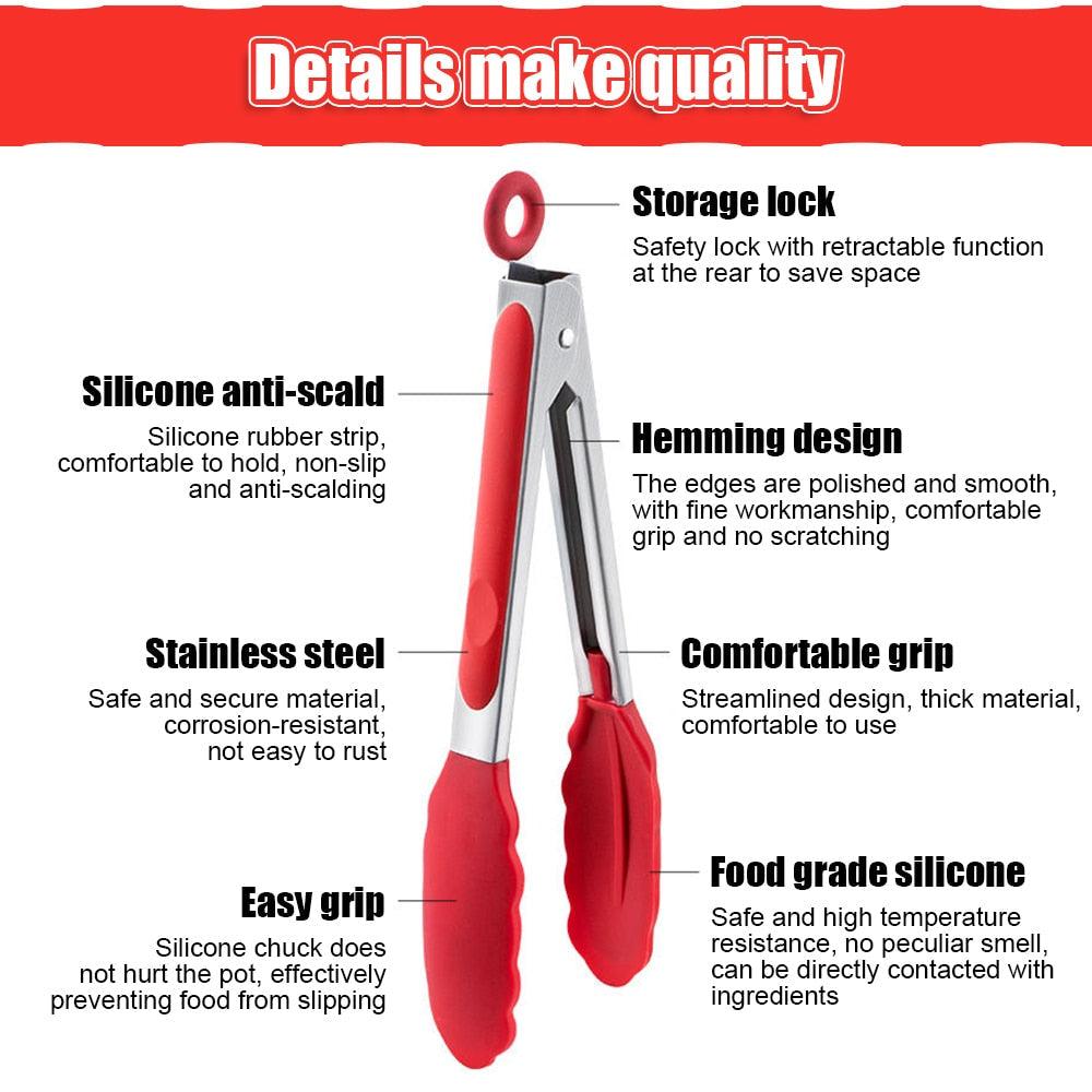 Silicone BBQ grilling tongs open close mechanism detail view