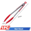 Silicone BBQ tongs in use flipping meat on grill outdoor cooking