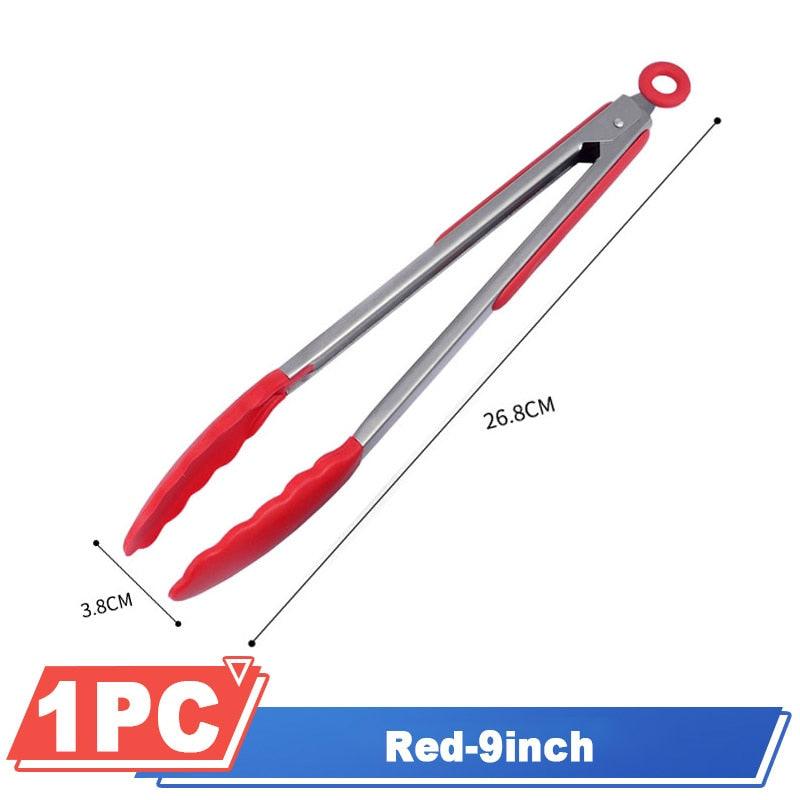 Stainless steel BBQ serving tongs silicone grip product dimensions